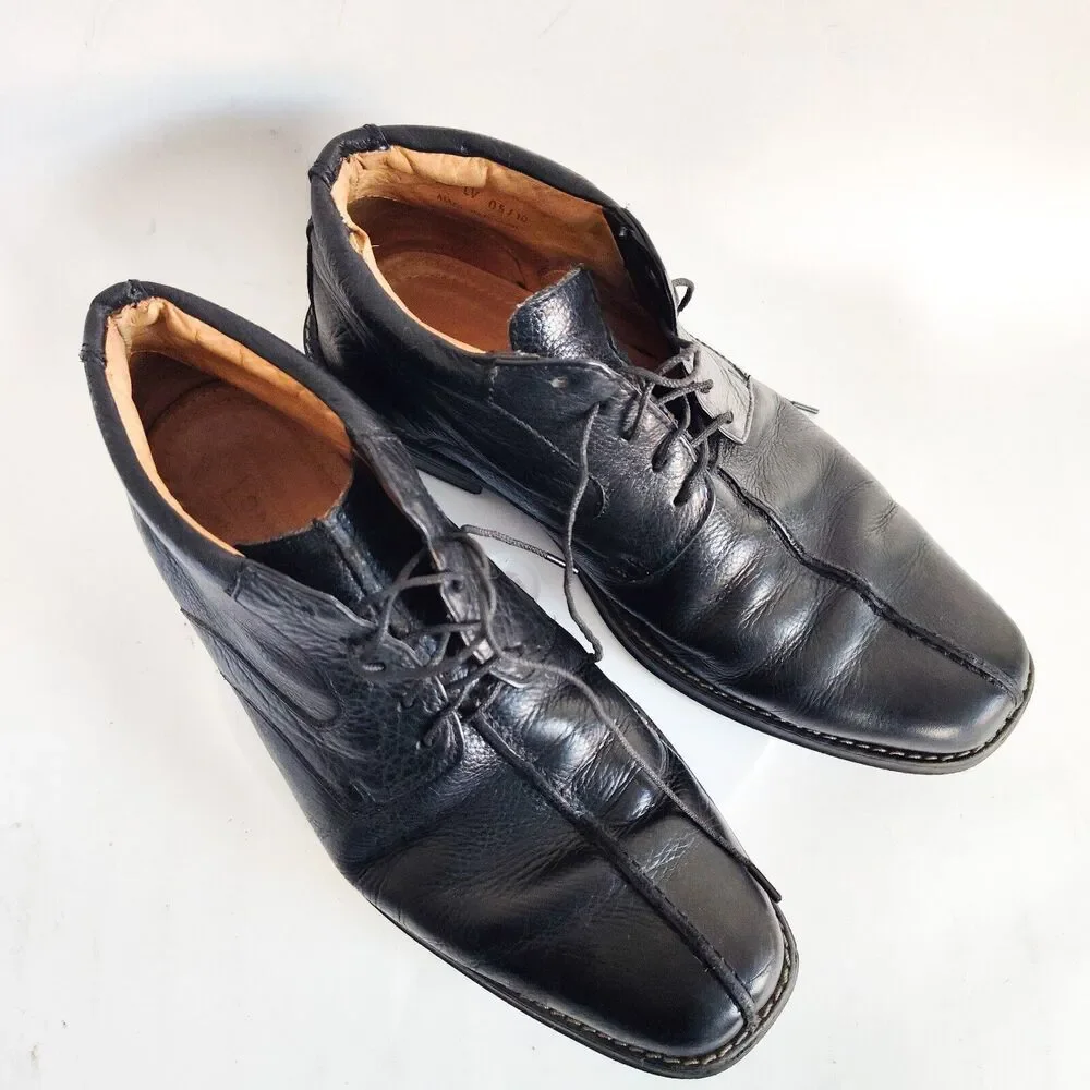 Sandro Comfort Gel‎ Mens Size 8 D Ankle Boots Pebbled Leather Black Lace-up
